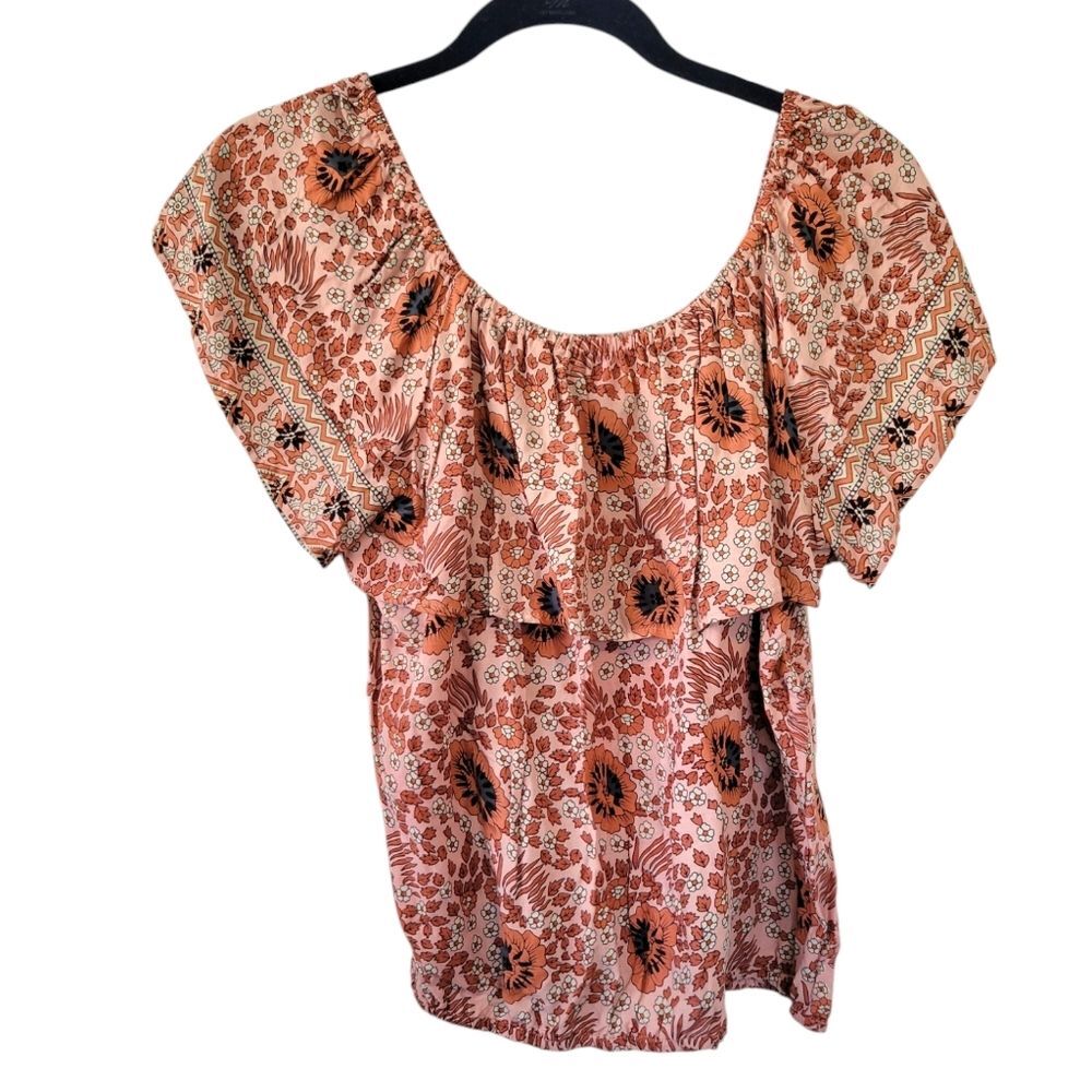 Natalie Martin Off Shoulder Floral Boho Top Size Small Peach/Pink